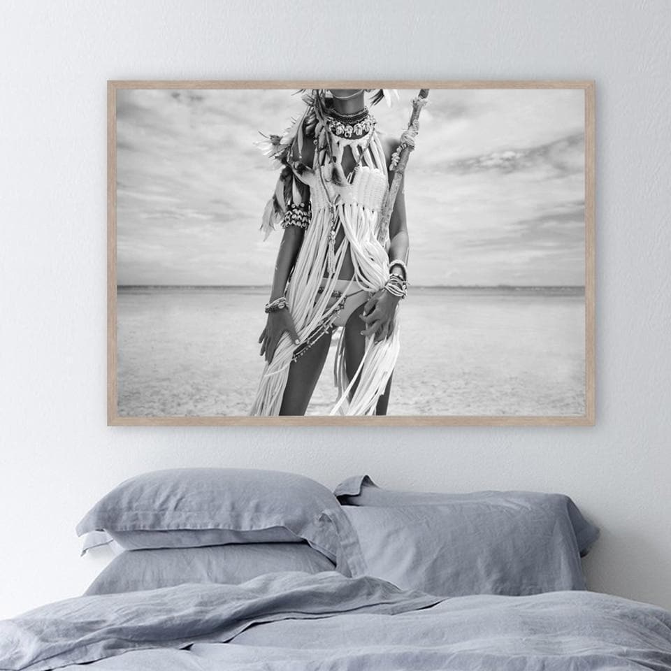 Native American Black & White Indian Women Canvas