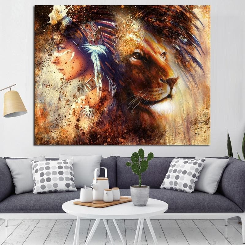 Native American Lady With Lion Canvas