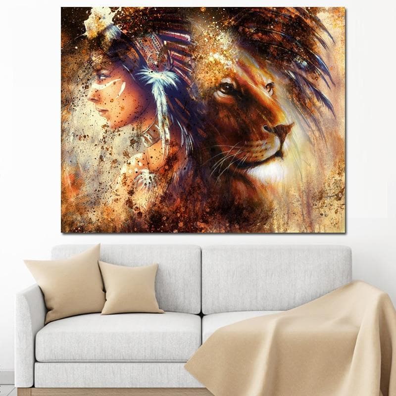 Native American Lady With Lion Canvas