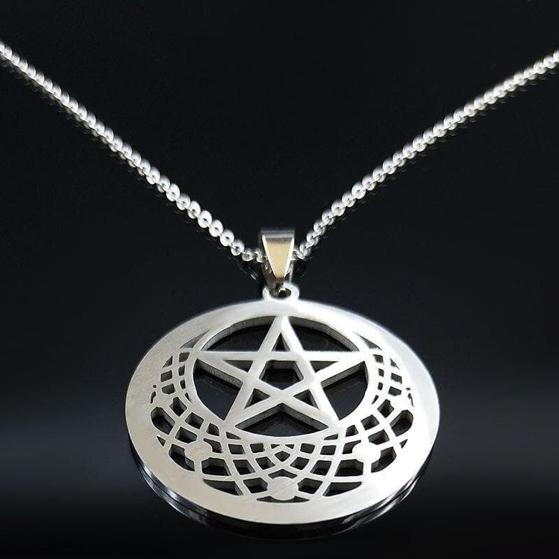 Wiccan Pentagram Moon Stainless Steel Necklace