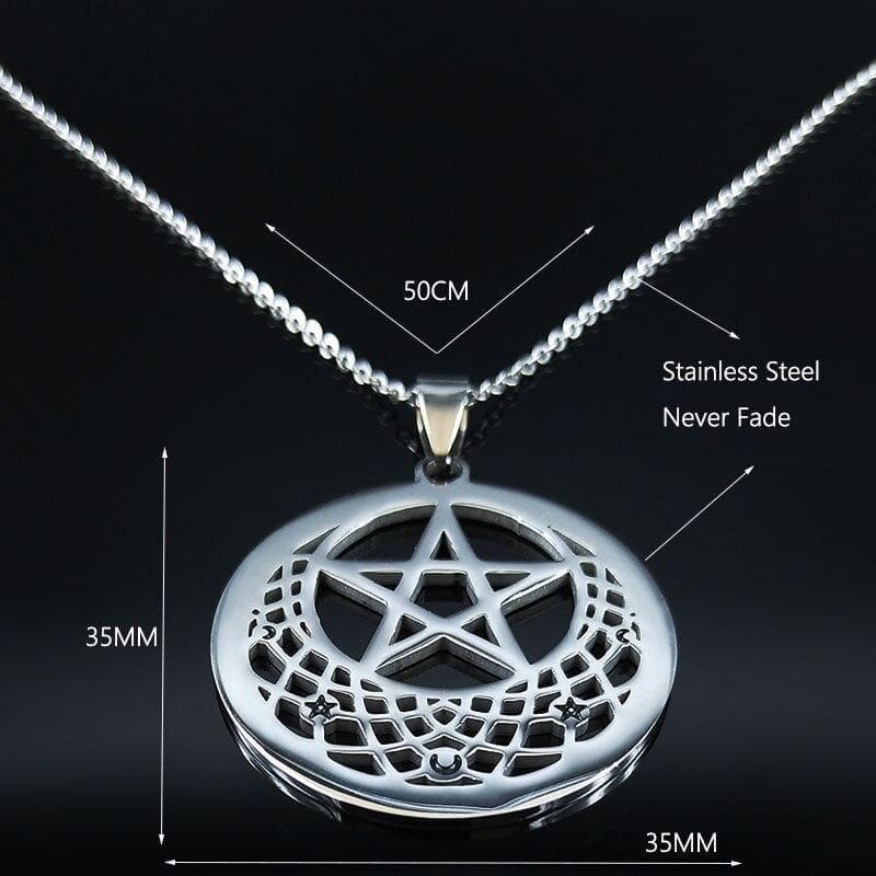 Wiccan Pentagram Moon Stainless Steel Necklace