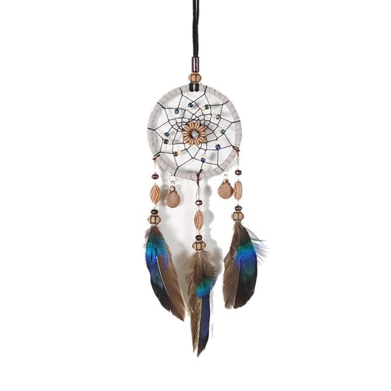 Native American Beaded Dreamcatcher and Natural Feathers Car Ornament