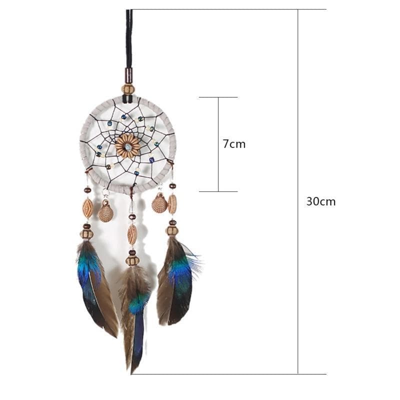 Native American Beaded Dreamcatcher and Natural Feathers Car Ornament