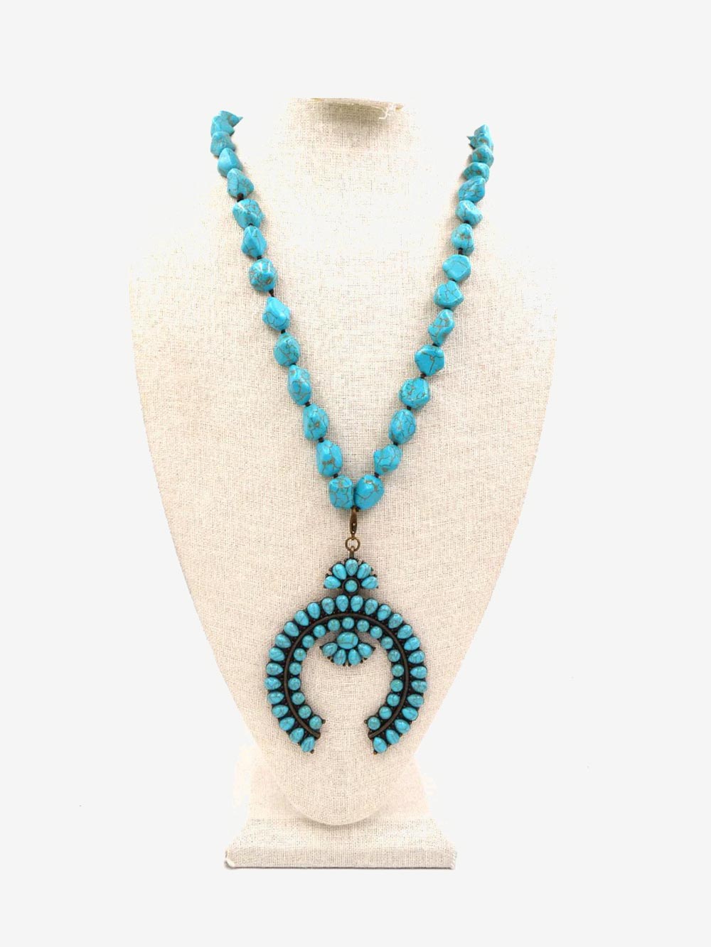 Montana West Turquoise Bead Squash Blossom Pendent Necklace