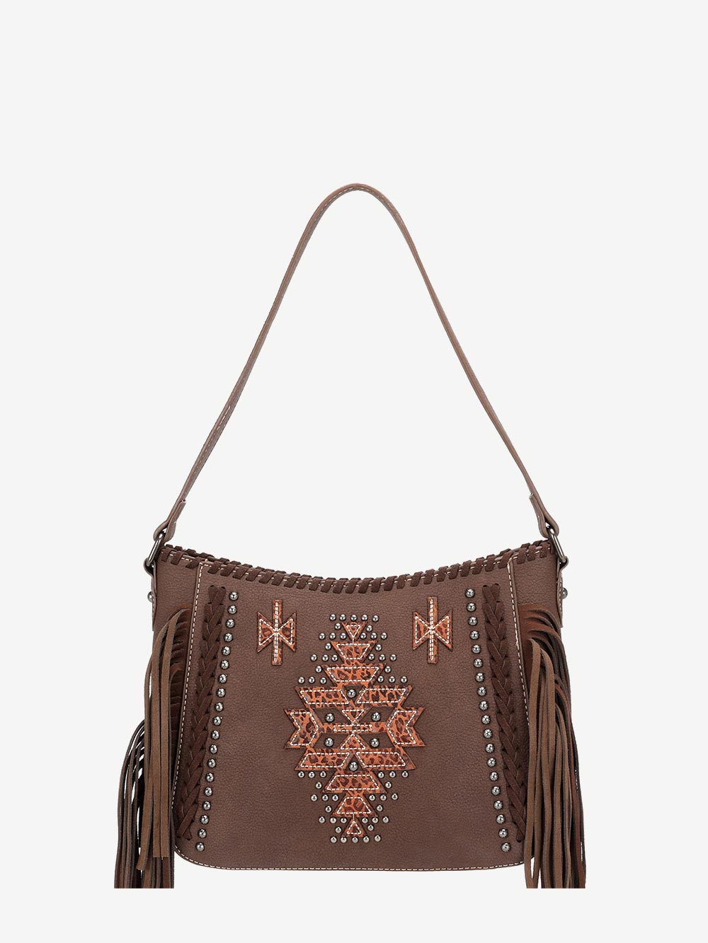 Montana West Geometric Aztec Leather Fringe Concealed Carry Hobo