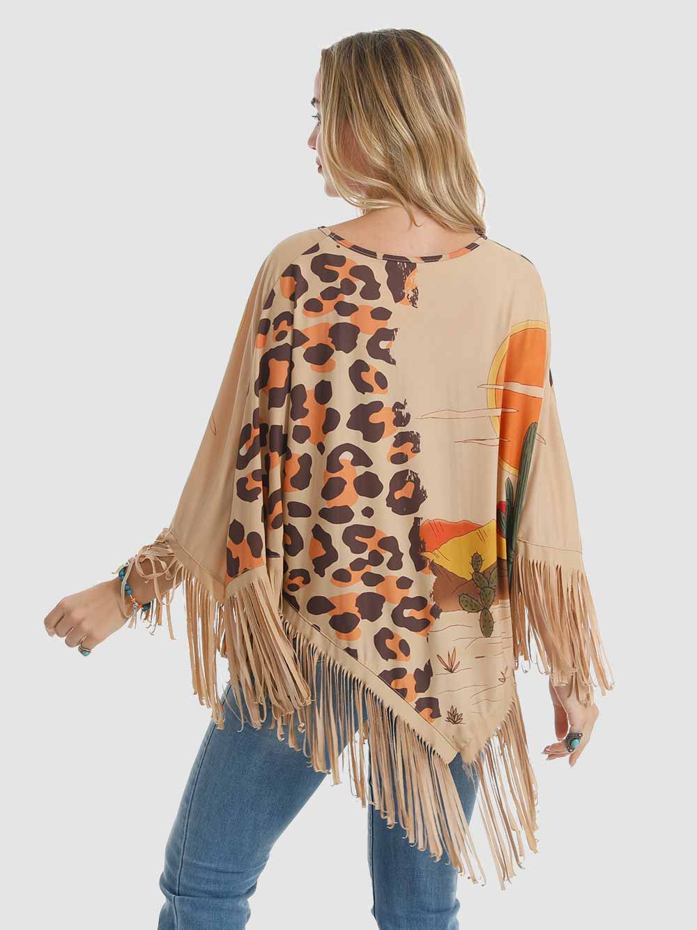 Montana West Leopard Desert Fringe Poncho