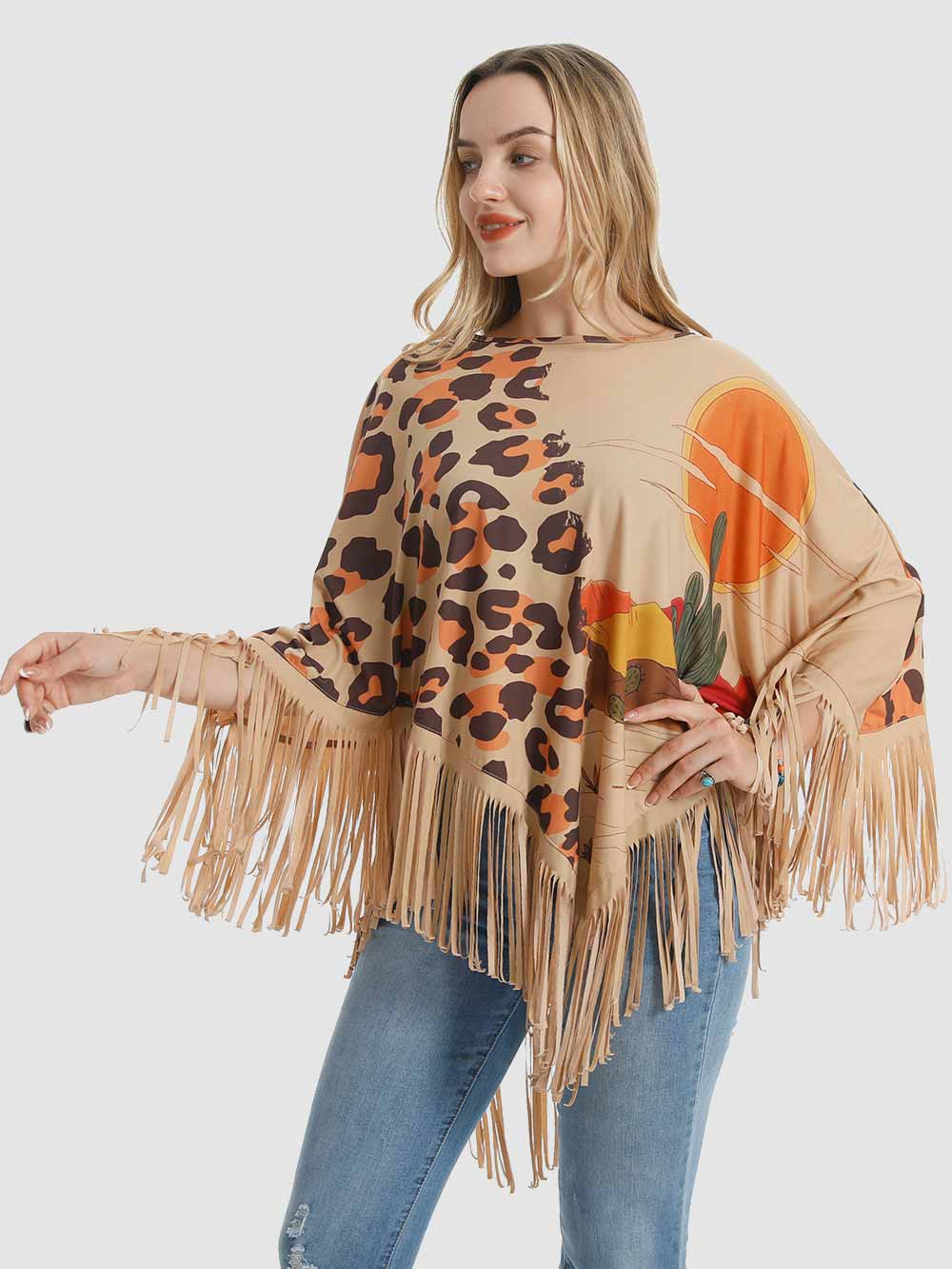 Montana West Leopard Desert Fringe Poncho