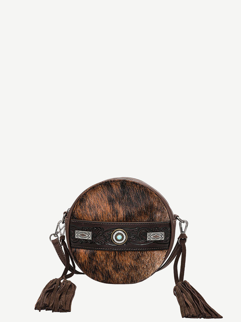 Trinity Ranch Hair On Cowhide Collection Crossbody Circle Bag