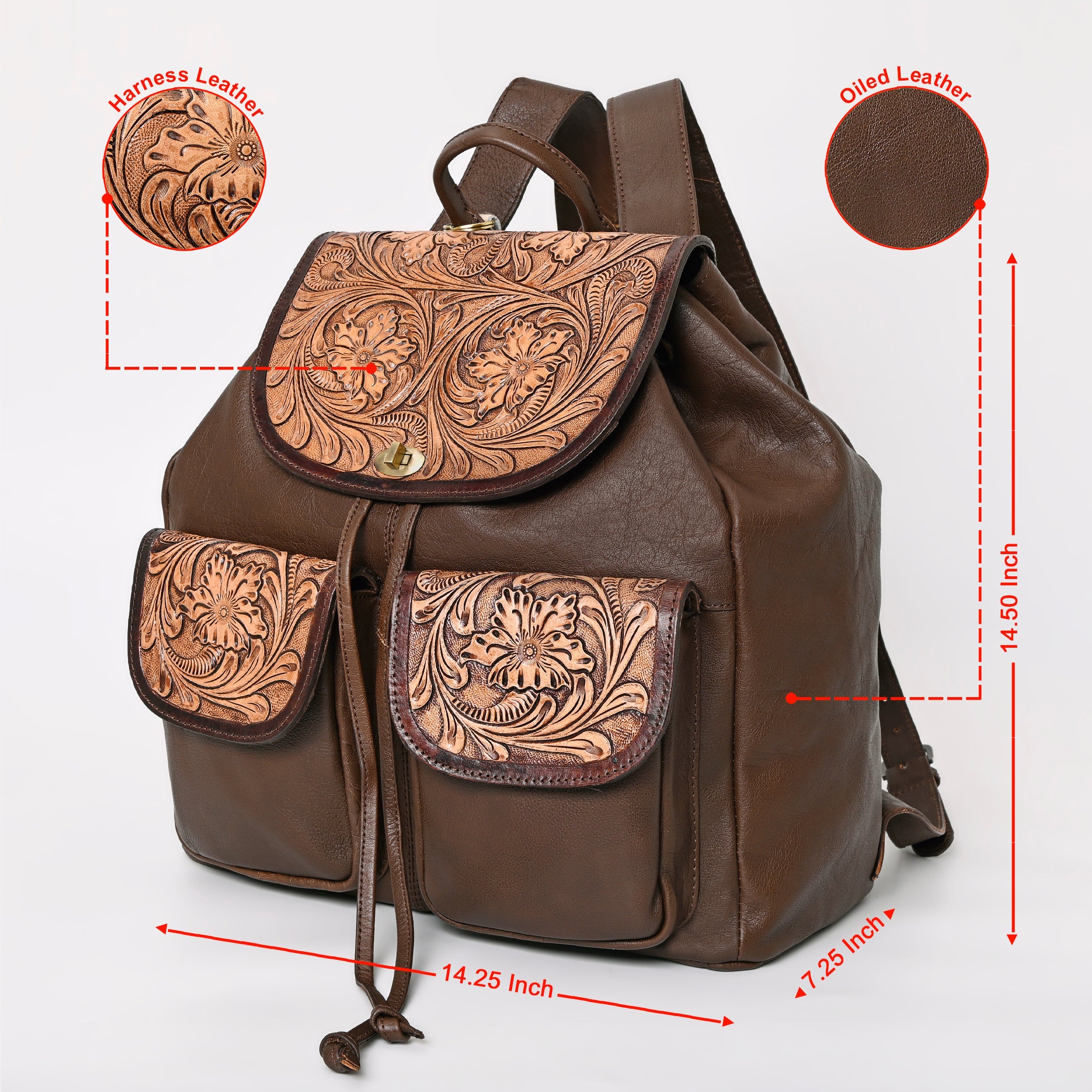 Montana West Genuine Leather Hand Tooled Drawstring Backpack