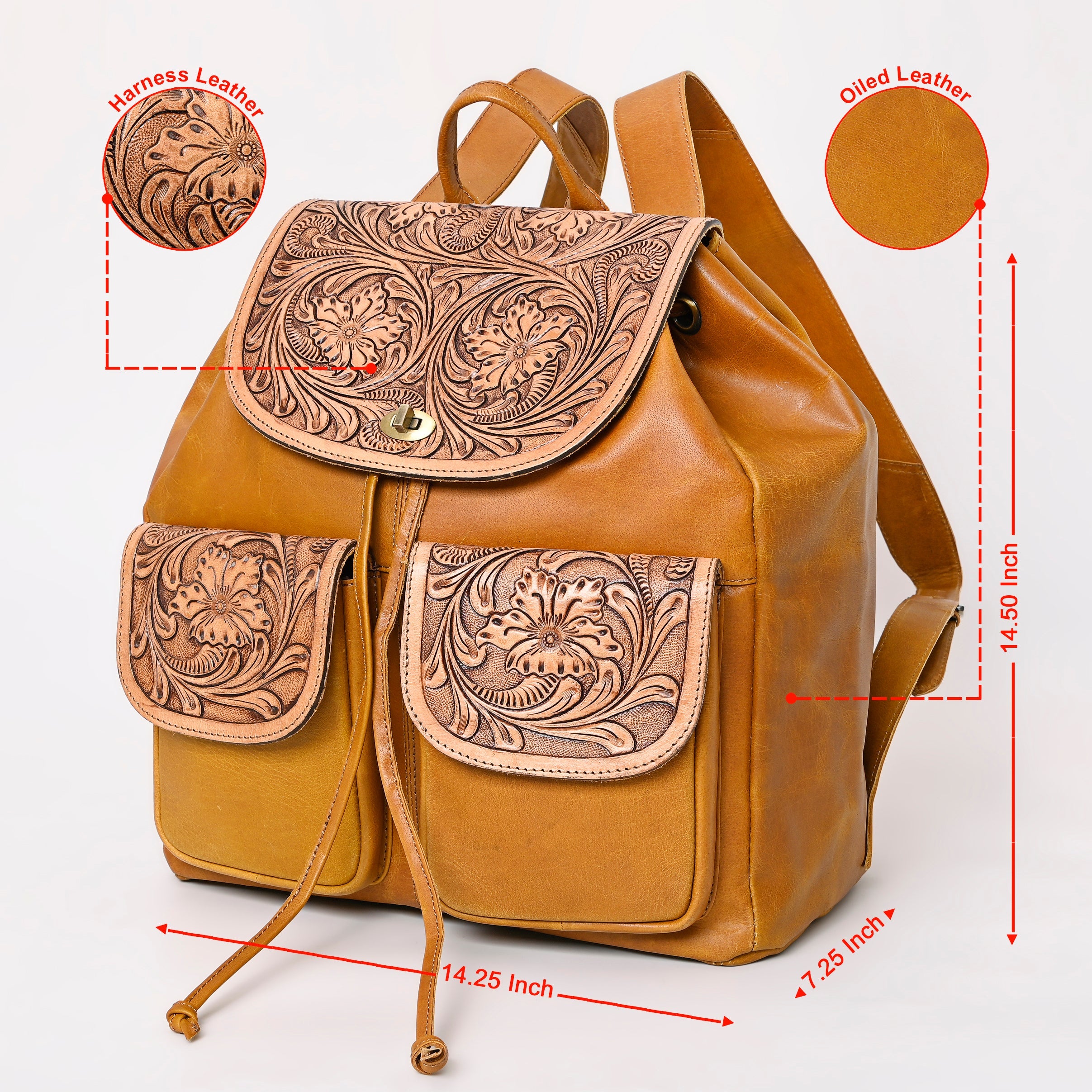 Montana West Genuine Leather Hand Tooled Drawstring Backpack