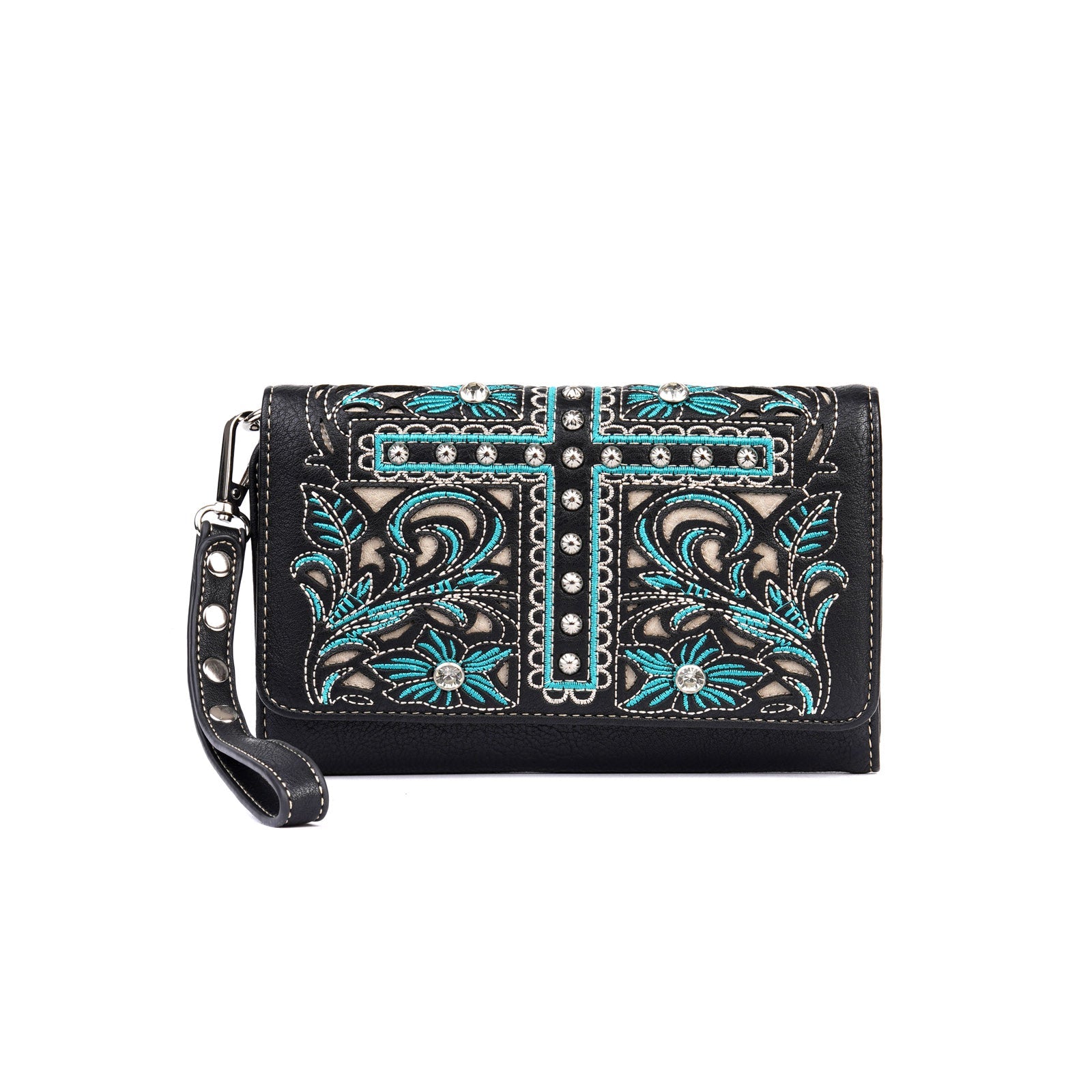 Montana West Cut-out Floral Embroidered Cross Wallet