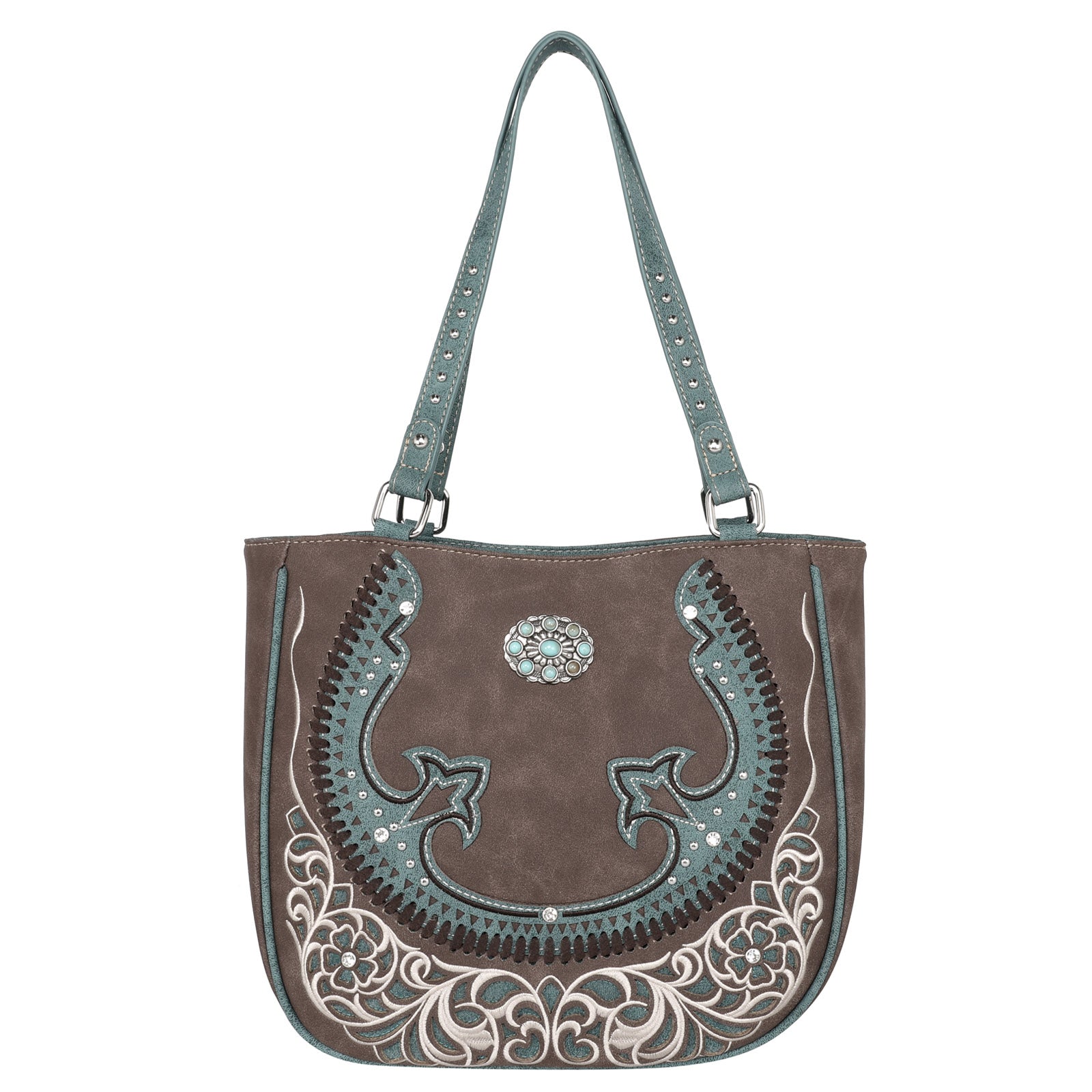 Montana West Cut-out Turquoise Stone Concho Tote Bag