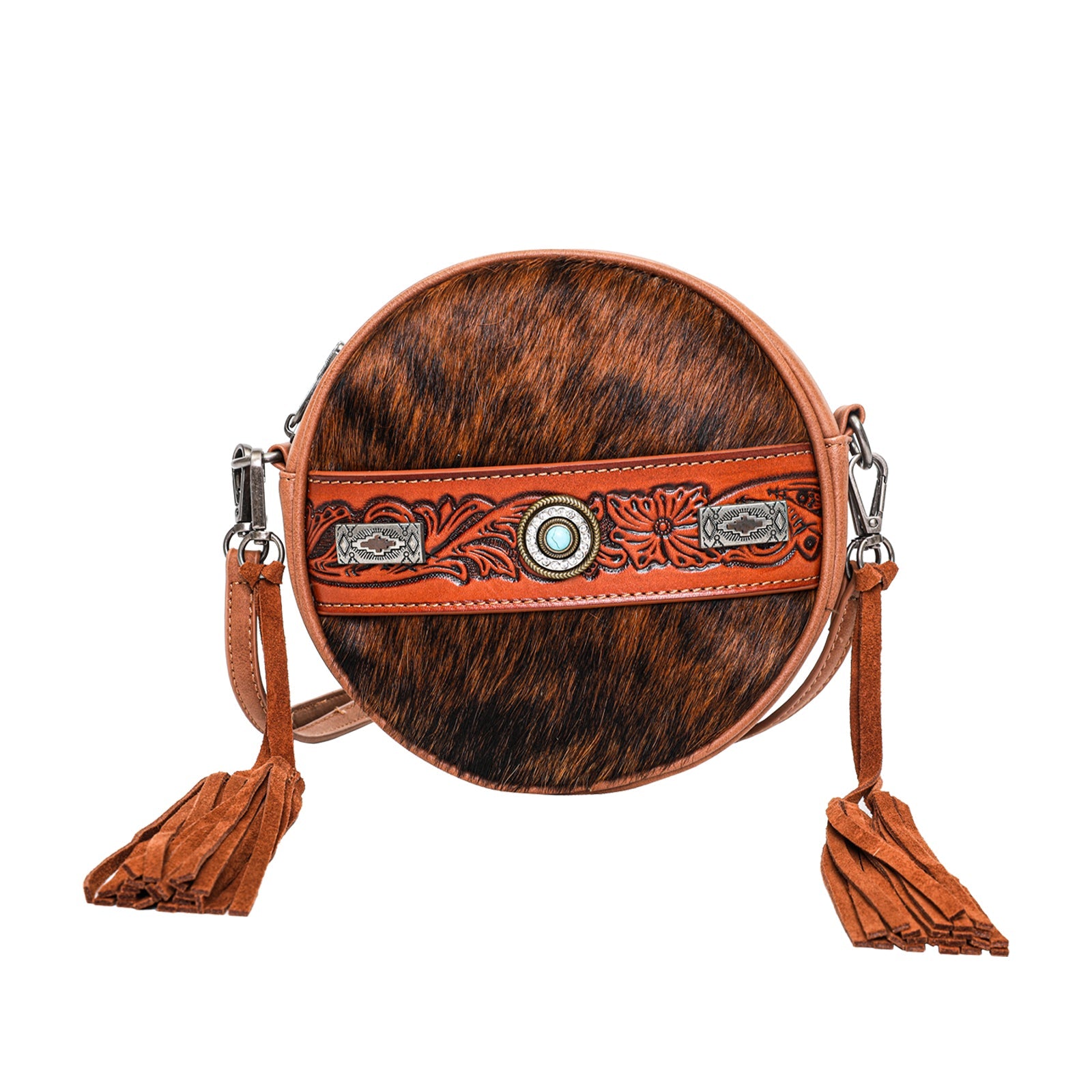 Trinity Ranch Hair On Cowhide Collection Crossbody Circle Bag