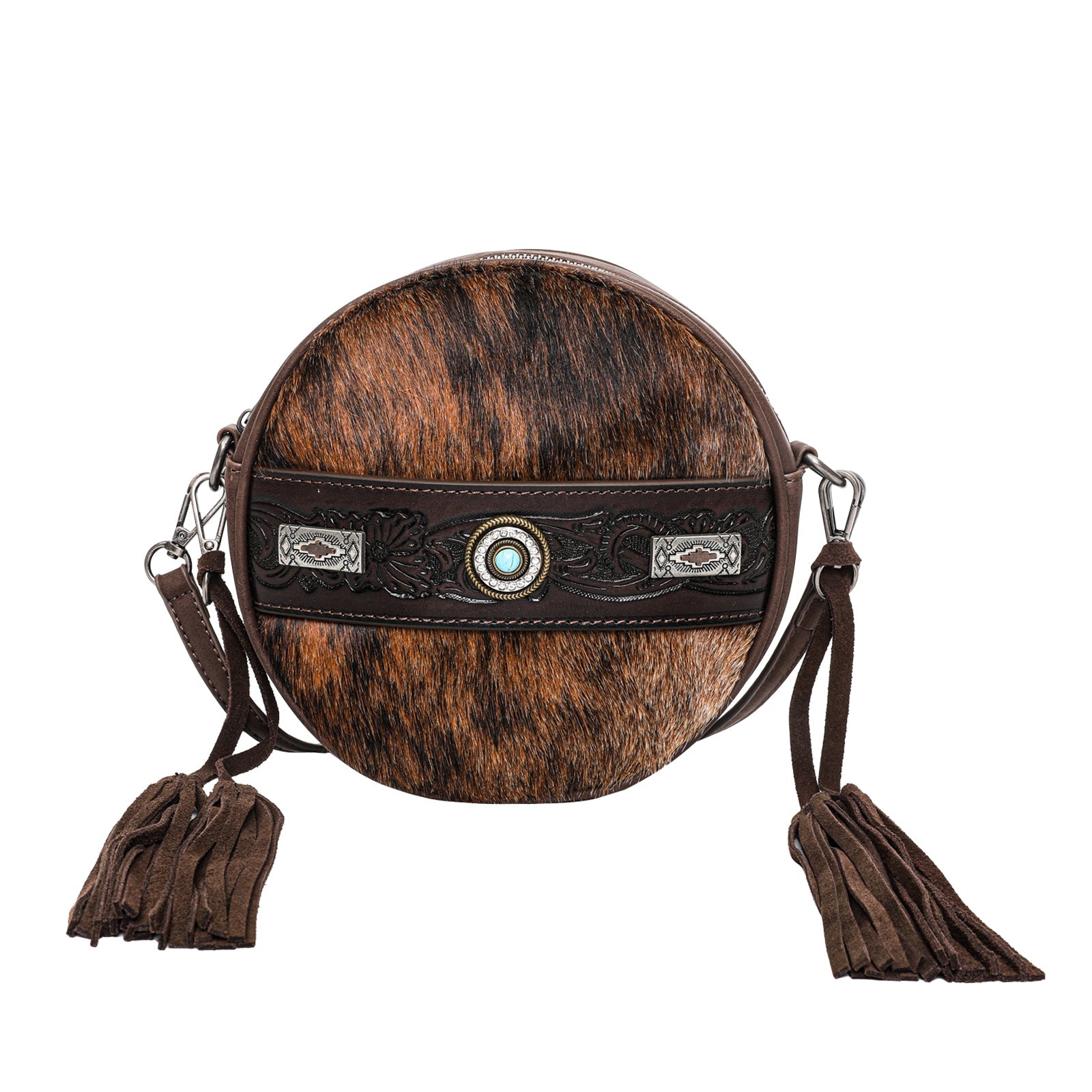 Trinity Ranch Hair On Cowhide Collection Crossbody Circle Bag