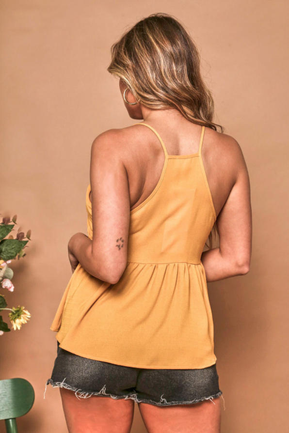 Mustard Yellow Ruched Peplum Top