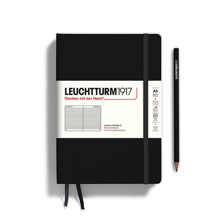 Leuchtturm1917 Hardcover Notebook - Black - Medium 5.75 x 8.25 inch (A5) - 251 pages - ruled