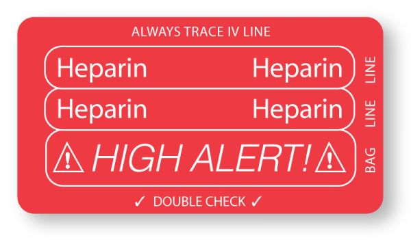 Medical Use Labels - HEPARIN, Piggyback Line Identification Label, 3-1/4