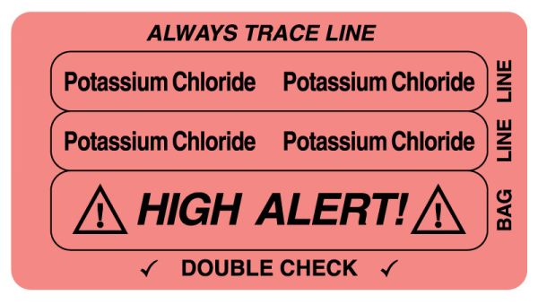 Medical Use Labels - POTASSIUM CHLORIDE, Piggyback Line Identification Label, 3-1/4