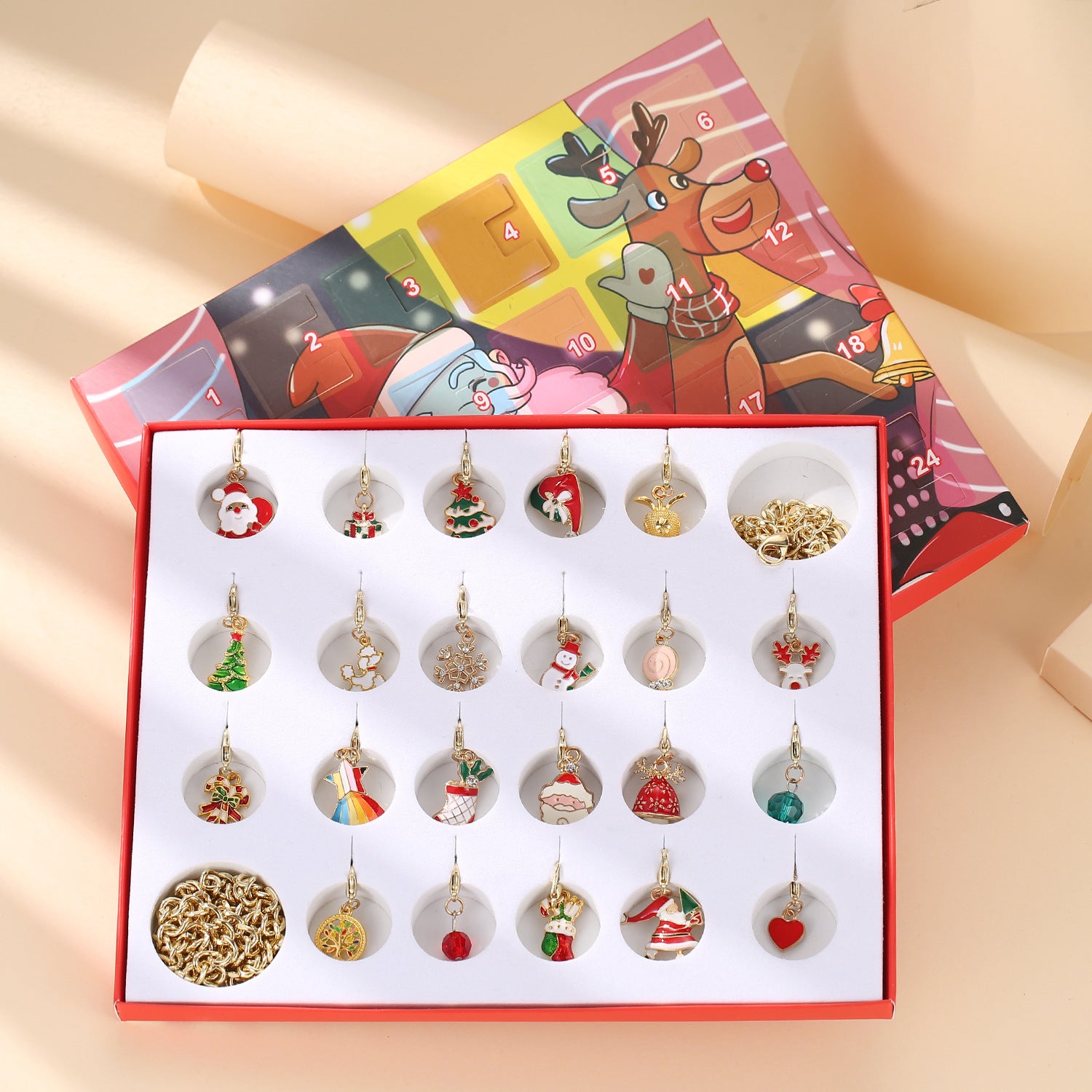 Christmas Advent Calendar Christmas Themed DIY Charm Jewelry Bracelet Necklace Making Kit for Girls
