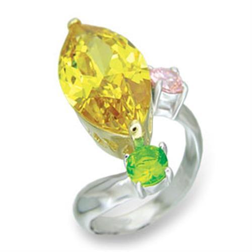 413328 - 925 Sterling Silver Ring Reverse Two-Tone Women AAA Grade CZ Citrine