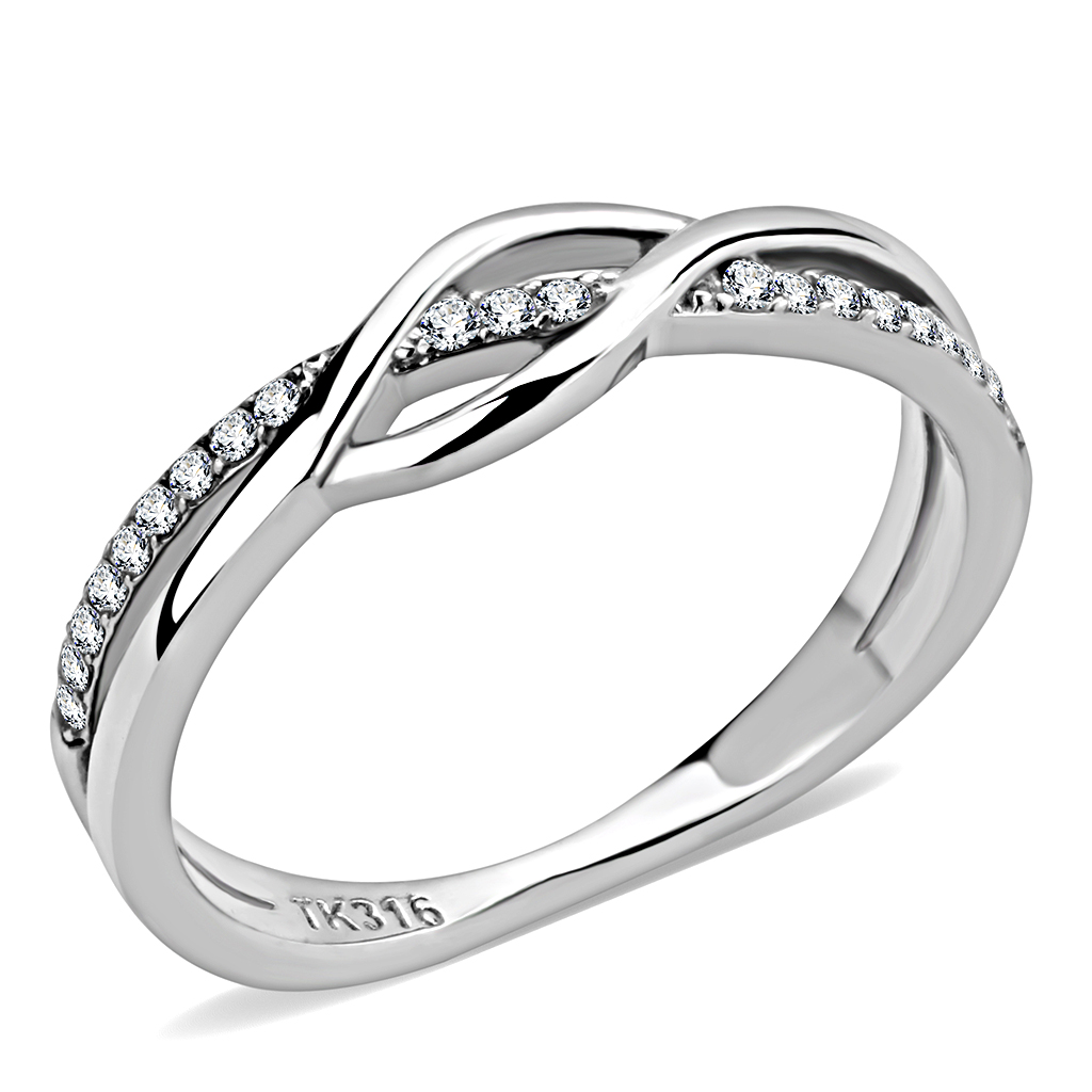 DA157 - Stainless Steel Ring High polished (no plating) Women AAA Grade CZ Clear