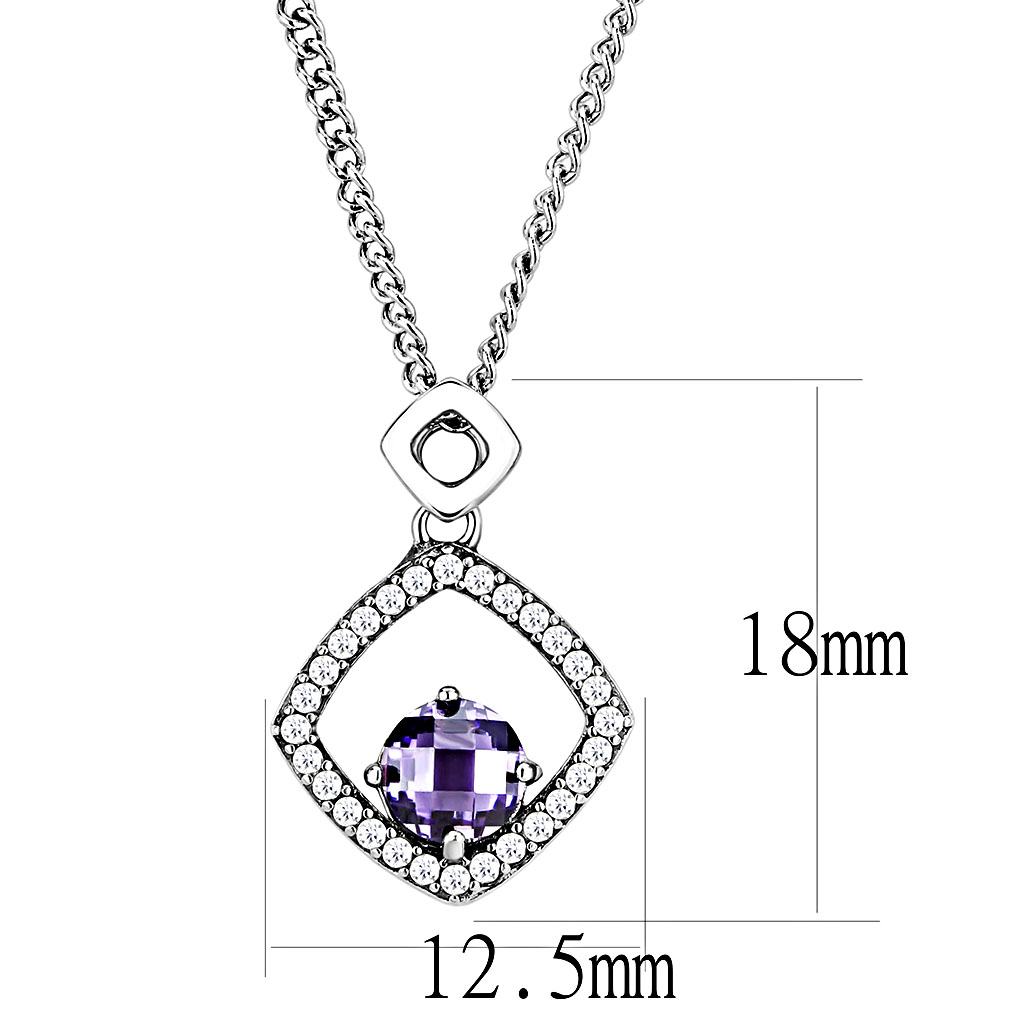 DA229 - High polished (no plating) Stainless Steel Chain Pendant with AAA Grade CZ  in Amethyst