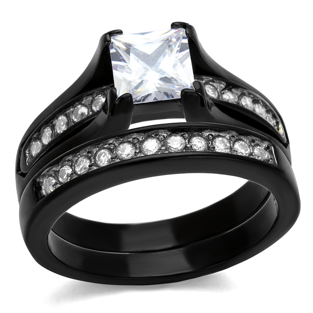 TK0W383J - Stainless Steel Ring Two-Tone IP Black Women AAA Grade CZ Clear