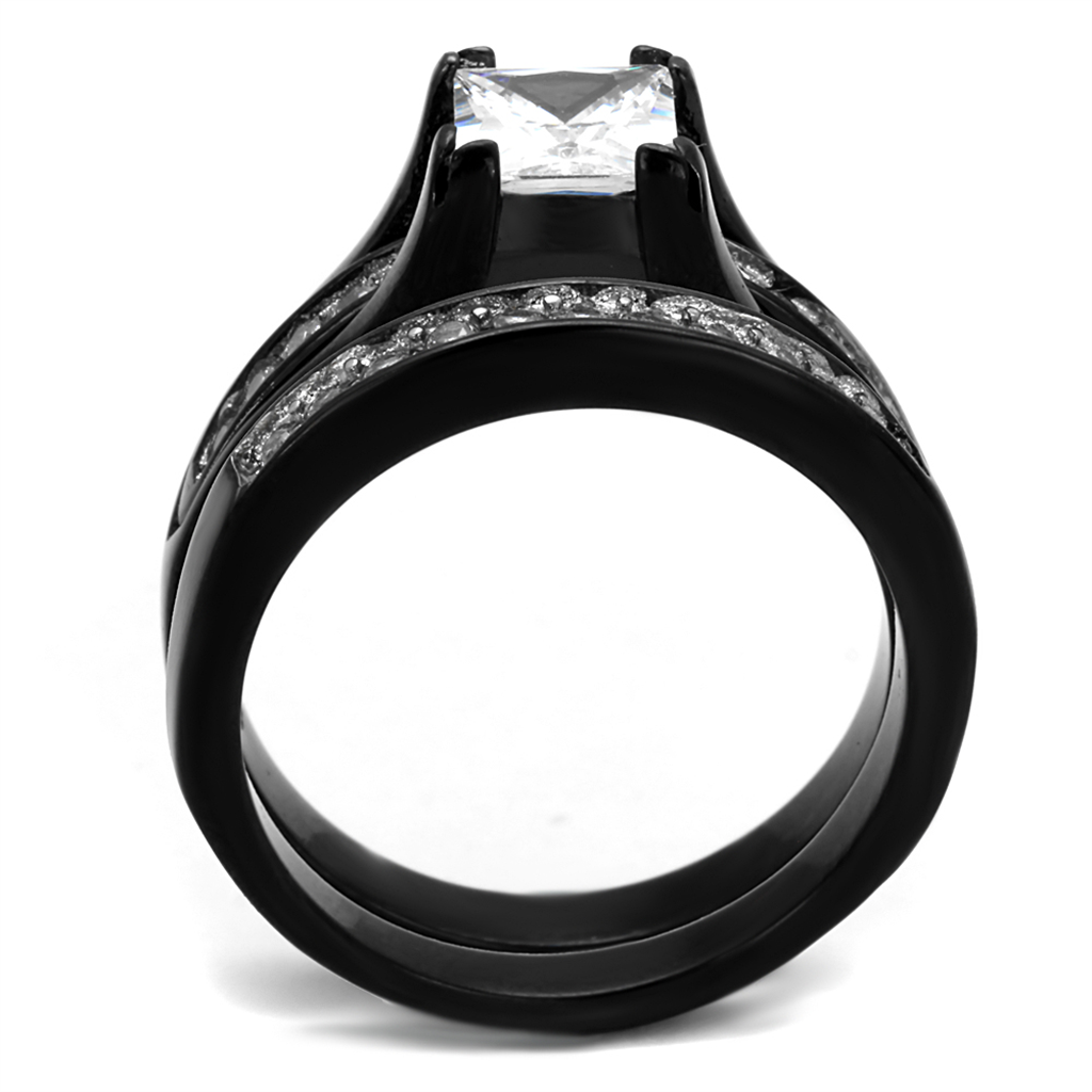 TK0W383J - Stainless Steel Ring Two-Tone IP Black Women AAA Grade CZ Clear