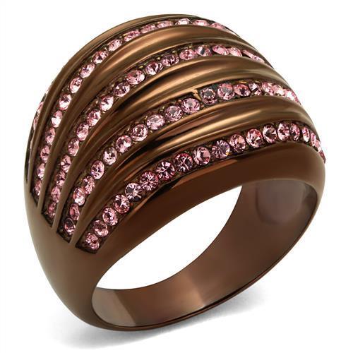 TK1789LC - Stainless Steel Ring IP Coffee light Women Top Grade Crystal Light Rose