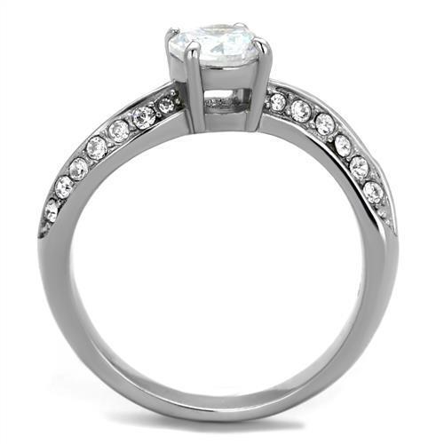TK2171 - Stainless Steel Ring High polished (no plating) Women AAA Grade CZ Clear