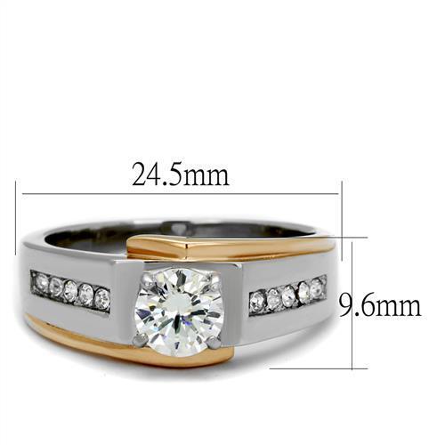 TK2218 - Stainless Steel Ring Two-Tone IP Rose Gold Men AAA Grade CZ Clear