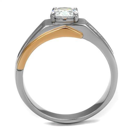 TK2218 - Stainless Steel Ring Two-Tone IP Rose Gold Men AAA Grade CZ Clear