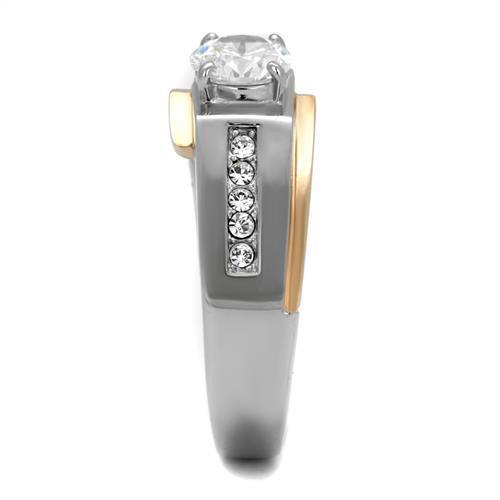 TK2218 - Stainless Steel Ring Two-Tone IP Rose Gold Men AAA Grade CZ Clear