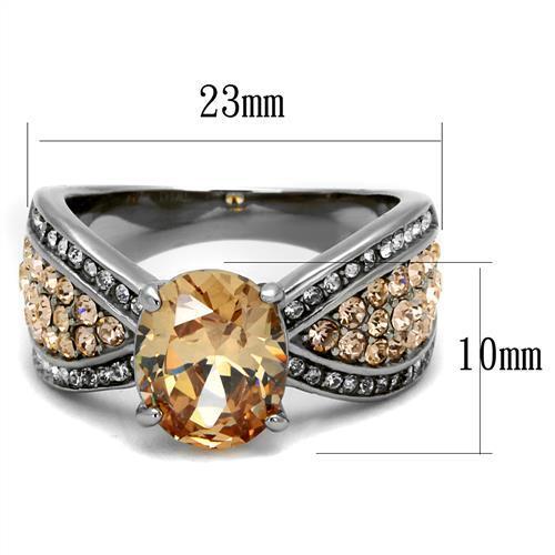 TK2249 - Stainless Steel Ring High polished (no plating) Women AAA Grade CZ Champagne