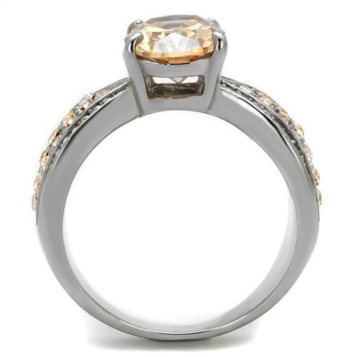 TK2249 - Stainless Steel Ring High polished (no plating) Women AAA Grade CZ Champagne