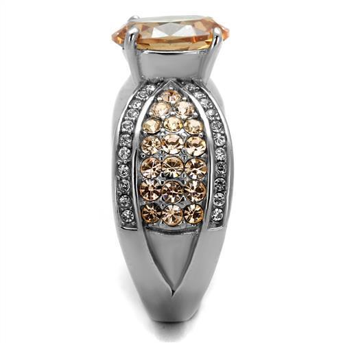 TK2249 - Stainless Steel Ring High polished (no plating) Women AAA Grade CZ Champagne