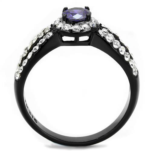 TK2653 - Stainless Steel Ring Two-Tone IP Black (Ion Plating) Women AAA Grade CZ Tanzanite