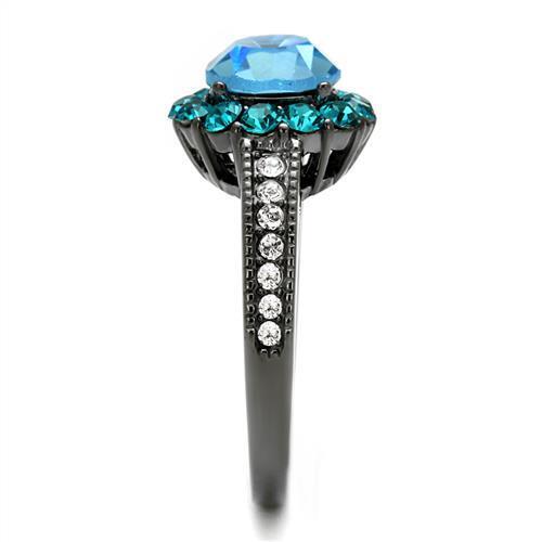 TK2716 - Stainless Steel Ring IP Light Black  (IP Gun) Women Top Grade Crystal Sea Blue