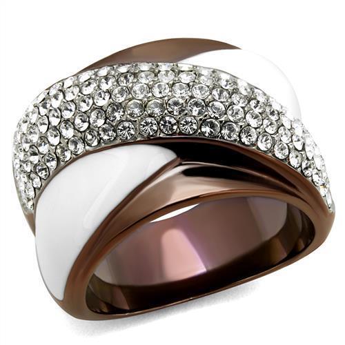 TK2765 - Stainless Steel Ring Two Tone IP Light Brown (IP Light coffee) Women Top Grade Crystal Clear