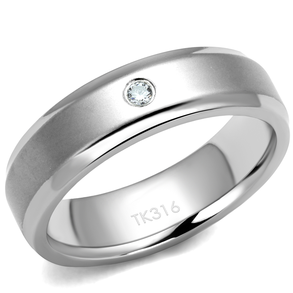TK2934 - Stainless Steel Ring High polished (no plating) Men AAA Grade CZ Clear
