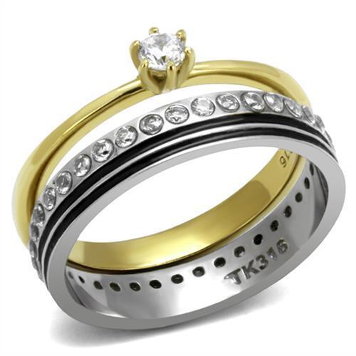 TK3108 - Stainless Steel Ring Two-Tone IP Gold (Ion Plating) Women AAA Grade CZ Clear