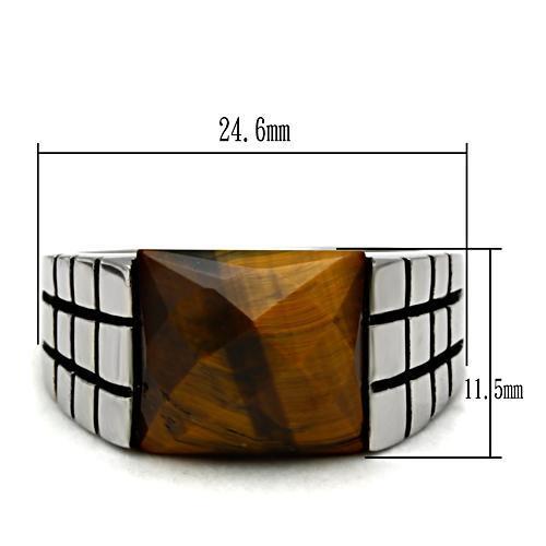 TK324 - Stainless Steel Ring High polished (no plating) Men Semi-Precious Smoked Quartz