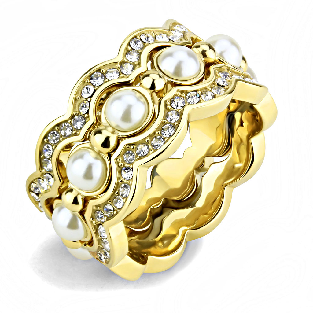 TK3520 - Stainless Steel Ring IP Gold(Ion Plating) Women Synthetic White
