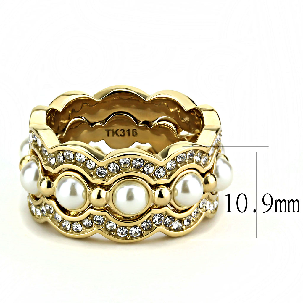 TK3520 - Stainless Steel Ring IP Gold(Ion Plating) Women Synthetic White