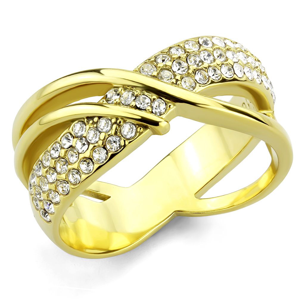 TK3632 - Stainless Steel Ring IP Gold(Ion Plating) Women Top Grade Crystal Clear
