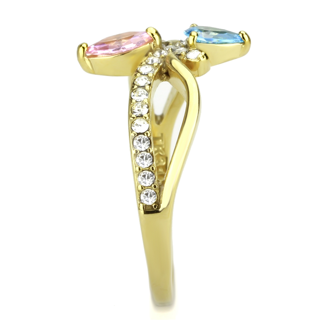 TK3712 - Stainless Steel Ring IP Gold(Ion Plating) Women AAA Grade CZ Multi Color