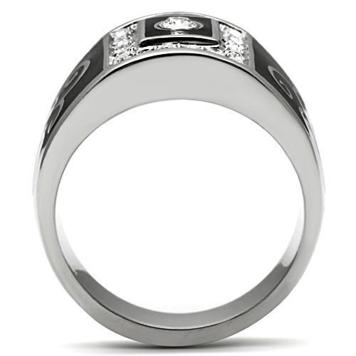 TK492 - Stainless Steel Ring High polished (no plating) Men Top Grade Crystal Clear