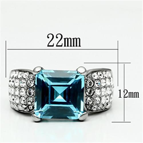 TK648 - Stainless Steel Ring High polished (no plating) Women Top Grade Crystal Sea Blue