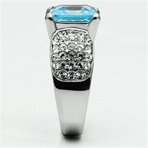 TK648 - Stainless Steel Ring High polished (no plating) Women Top Grade Crystal Sea Blue