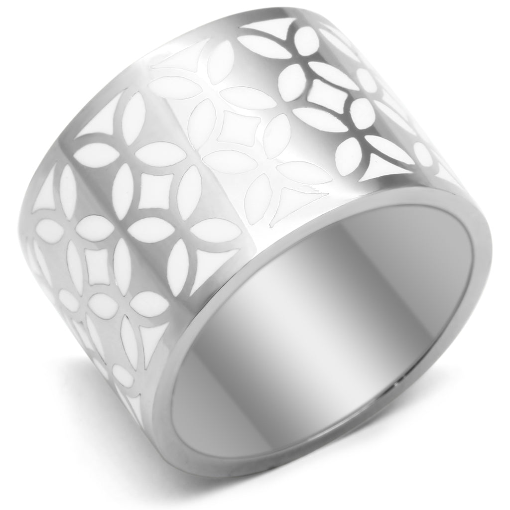 TK677 - Stainless Steel Ring High polished (no plating) Women Epoxy White